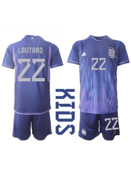 Argentina Lautaro Martinez #22 Replika Borta Kläder Barn VM 2022 Kortärmad (+ byxor)